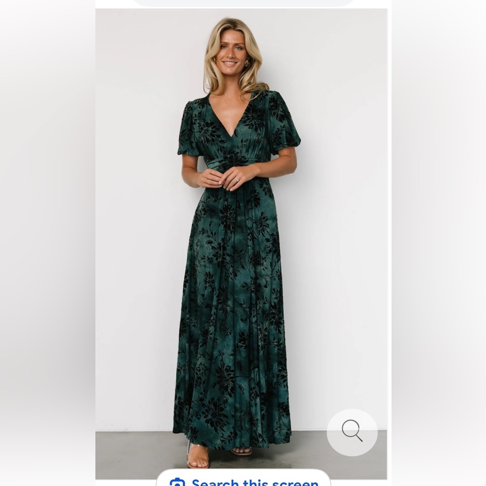 Baltic Born Emerald Green Floral Velvet Maxi Dress